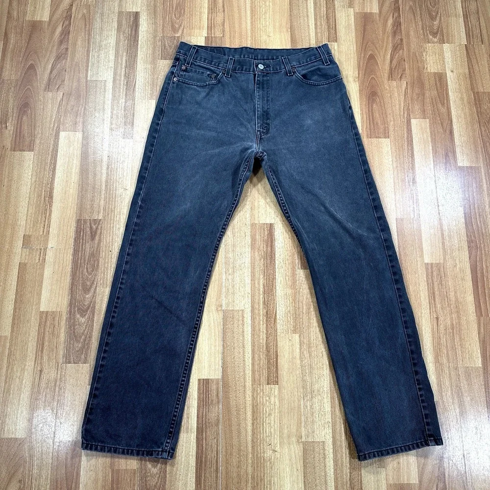 Levis 505 Regular Fit Straight Leg Jeans Mens 36x32 Black Denim Workwear